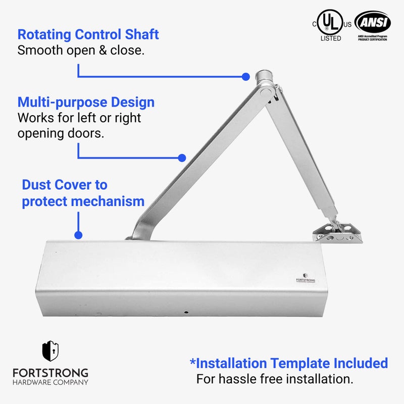 FORTSTRONG Commercial Door Closer FH-8400 Heavy Duty Adjustable Grade 1 Standard Automatic Door Closing Hinge - ADA Compliant UL & CUL UL10C Listed - Aluminium Finish - High Traffic (Silver) - Image 2